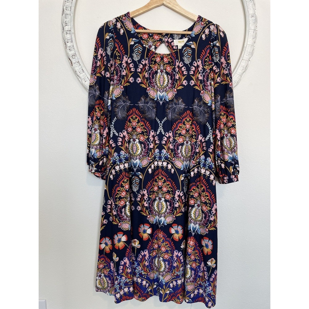 Anthropologie Maeve Womens Sawyer Balloon Sleeve Multicolor Floral Tunic Dress M
